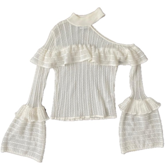 Self-Portrait One Shoulder Lace Ruffle Blouse - Picture 3 of 7